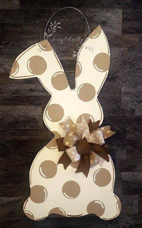 Wood Bunny Crafts, Wooden Bunny Crafts, Office In Home, Wooden Rabbits Diy Wood Crafts, Wooden Rabbits Diy Easter Bunny, Painted Easter Bunny, Wooden Bunny Door Hanger, Wood Bunnies, Wooden Bunny Painting Ideas