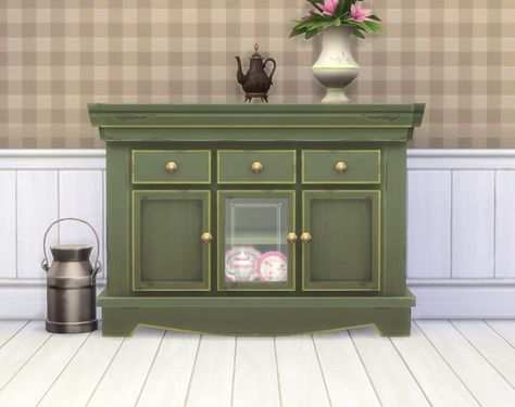 Mod The Sims - Country Sideboard Country Sideboard, Around The Sims 4, Sims 4 Decades Challenge, Dining Hutch, The Sims 4 Packs, Sims 4 Mm Cc, Country Stuff, Casas The Sims 4, Sims Building