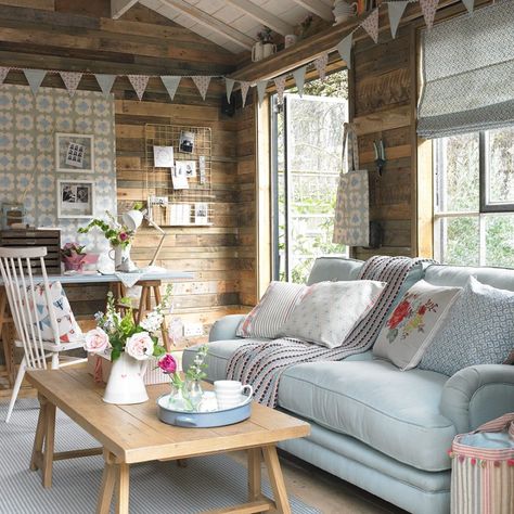 Living In A Shed, She Shed Interior, Summer House Interiors, Garden Room Ideas, Shed Decor, Shed Interior, Summer House Garden, Retractable Canopy, She Sheds