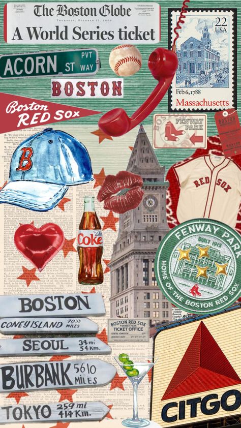 Boston Collage Wallpaper, Boston Iphone Wallpaper, Boston Aesthetic Wallpaper, Boston Red Sox Tattoos, Red Sox Tattoo, Boston Wallpaper, Boston Life, Picture Gallery Wall, Dorm Wall Art