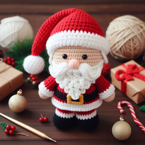 Cute Crochet Santa Claus Amigurumi Free Pattern Diy Crochet Ornaments, Christmas Crochet Patterns Free, Diy Crochet Doll, Crochet Christmas Gifts, Crochet Santa, Crochet Xmas, Pola Amigurumi, Crochet Christmas Decorations, Christmas Knitting Patterns