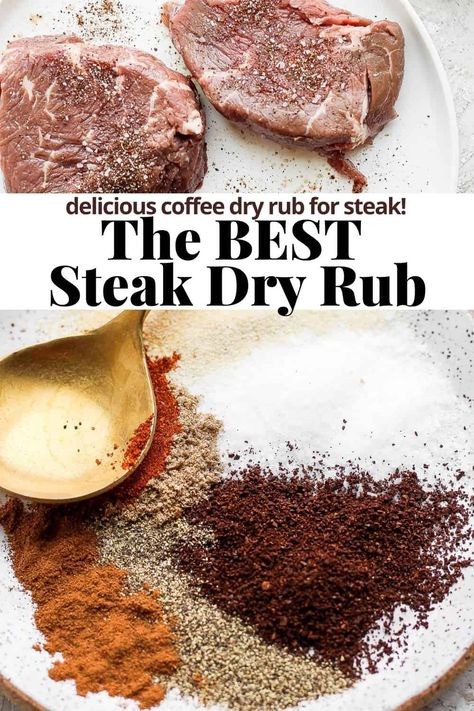 Steak Dry Rub - a delicious steak dry rub recipe that is packed with flavor from coffee, chili powder and garlic (just to name a few)! Perfect for grilled steak! #steakdryrub #coffeedryrub #steakdryrubrecipe #steakdryrubeasy #grilledsteakdryrub #steakrub Cajun Rub Recipe, Steak Dry Rub Recipe, Rub For Steak, Steak Dry Rub, Dry Rub For Steak, Coffee Rubbed Steak, Elk Steak, Coffee Chili, Steak Marinade Easy