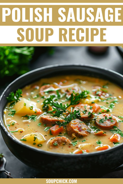 Polish Sausage Soup Recipe Ground Polish Sausage Recipes, Polish Sausage Soup Recipes, Sausage Stew Recipes, Polish Sausage Soup, Leftover Sausage Recipes, Smoked Polish Sausage, Polish Sausage Recipes, Sausage Soup Recipes, Sausage Stew