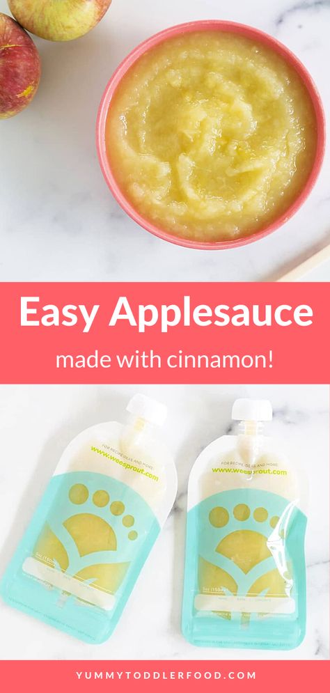 Easy Cinnamon Applesauce is my go-to kid-friendly side dish to any meal AND it is done in less than 30 minutes! This homemade Cinnamon Applesauce is made with fresh apples and only a couple of other simple ingredients. It is a great baby food idea, toddlers love it in reusable pouches, and teens like it too. No crock pot is necessary because I like making mine right on the stove top! Get the full recipe here. Homemade Cinnamon Applesauce, Applesauce Pouches, Kid Friendly Side Dishes, Cinnamon Applesauce, How To Make Applesauce, Fruit Pouches, Side Dishes For Bbq, Quick Easy Snacks, Easy Cinnamon