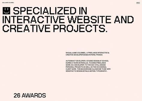 Guillaume Colombel Portfolio - Awwwards Freelance Portfolio, Architecture Websites, Team Page, Header Design, Study Design, Layout Architecture, About Page, Freelance Work, Web Inspiration