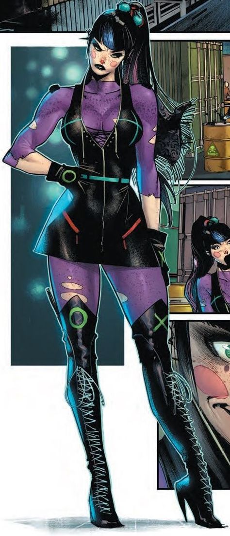 Punchline Outfit, Dc Villains Female, Villain Pose Reference, Punchline Dc, Jinx Dc, Dc Costumes, Comic Book Villains, Female Villains, Cosplay Inspiration