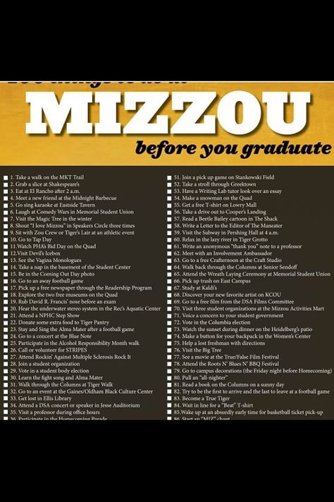 Things to do before you graduate!! MU bucket list!!!!