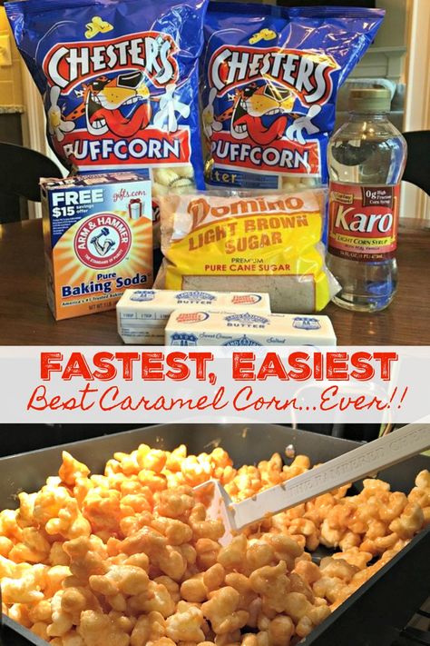 Munchie Snacks, Best Caramel Corn, Puffed Corn Recipes, Raffaello Dessert, Caramel Corn Easy, Caramel Puff Corn, Puff Corn, Carmel Popcorn, Caramel Corn Recipe