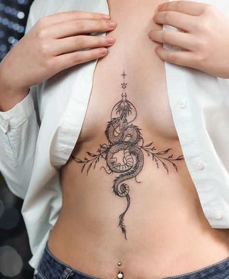 Dragon Underboob Tattoo, Moon Chest Tattoo, Eldritch Tattoo, Underbust Tattoo, Sternum Tattoos For Women, Sternum Tattoo Ideas, Underboob Tattoos, Sternum Tattoos, Sternum Tattoo Design