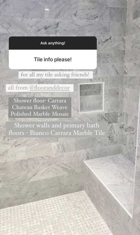 Faux Carrera Marble Tile Master Bath, Marble Shower Gray Floor, Carrara Basketweave Tile Bathroom, Mosaic Shower Wall, 12x24 Carrara Shower Wall Tile, Marble Basket Weave Tile Bathroom, Carrara Marble Tile, Marble Showers, Marble Tile