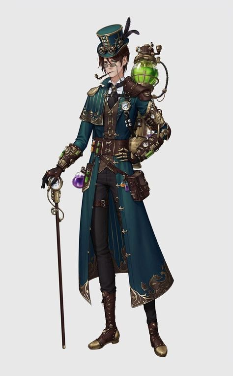 Steam Punk Scientist, Steampunk Scholar, Steampunk Fashion Art, Alchemist Outfit, Steam Punk Character Design, Steampunk Art Characters, Steampunk Scientist, Steampunk Character Art, Steampunk Alchemist