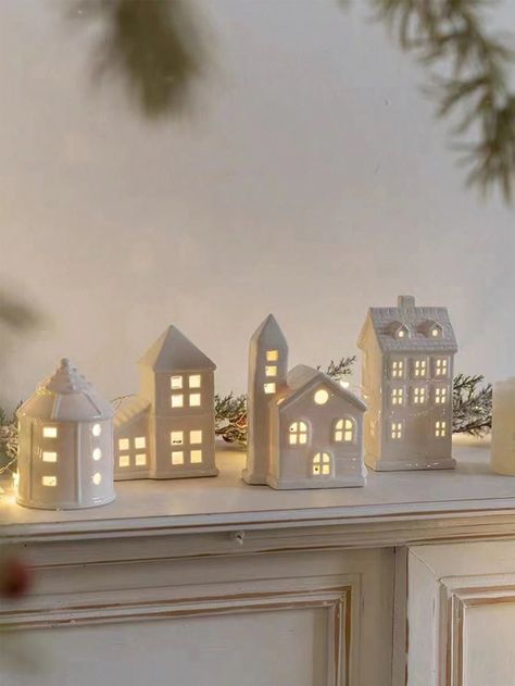 1pc Christmas Decoration Ceramic House Ornament, Romantic Full House Household Decoration For Living Room, Hotel, Guesthouse Atmosphere, Home DecorI discovered amazing products on SHEIN.com, come check them out! Home Decor Ornaments, Ceramic House Christmas Decor, White Ceramic Christmas Houses, Snowmen Decorations Christmas, Christmas Decor Grey Couch, Cozy Home Christmas Decor, Indoor Christmas Decorations Apartment, Modern Cottage Christmas, Home Goods Christmas Decor