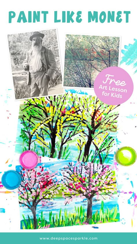 Paint Like Monet | Free Art Projects for Kids Paint Like Monet, Impressionist Art Lessons, Impressionist Paintings Landscape, Art Projects For Elementary, Love Lessons, Deep Space Sparkle, Art Project For Kids, Claude Monet Art, Monet Art