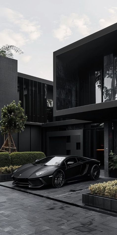 (11) Startseite / X Black House Aesthetic, Mafia Cars, Black Luxury House, Dark House Aesthetic, Mafia House, Black Modern House, Dark Modern House, Dark Homes, Black Villa