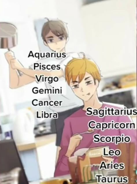 Anime Zodiac Signs, Zodiac Signs Pictures, Haikyuu Memes, Zodiac Characters, Zodiac Signs Chart, Zodiac Signs Months, Anime Zodiac, Different Zodiac Signs, Zodiac Funny