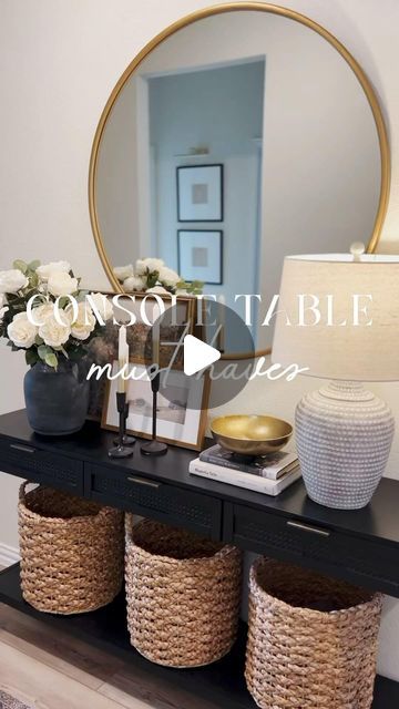 10K views · 146 comments | Tania Khan on Instagram: "5 CONSOLE TABLE MUST HAVES 🤍 

+ Statement Lamp on either side of the table 

+ Large Vase/Jug for floral stems - change for each season

+ Framed Canvas Wall Art - love landscape art 

+ Wicker Baskets for lower shelf are great as a catch all

+ Large Mirror or Painting above your console

◼️Comment “LINK” and I’ll send you a link to all the must haves in your inbox! Hope you have a wonderful Wednesday! 

#target #targethome #targetstyle #studiomcgee #studiomcgeetarget #homedecor #home #hobbylobby #amazonhome #amazon #homedecor #homedesign #consoletable #consoletabledecor #entrywaydecor #musthave" Mirror Above Console Table, Have A Wonderful Wednesday, Studio Mcgee Target, Statement Lamp, Console Table Decorating, Wonderful Wednesday, Table Large, 10k Views, Studio Mcgee