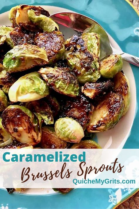 A bowl with caramelized brussels sprouts. Caramelized Brussel Sprouts, Honey Brussel Sprouts, Brussel Sprouts Recipes Easy, Holiday Entrees, Pork Barbecue, Crispy Brussels Sprouts, Fried Brussel Sprouts, Sweet Fries, Crispy Brussel Sprouts