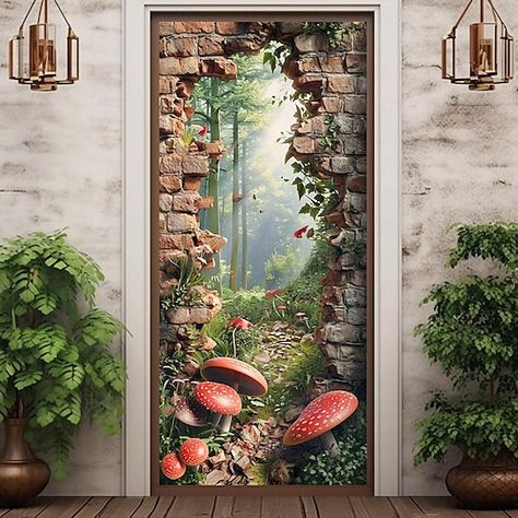 Wall Mushrooms, Front Door Indoor, Mushroom Style, Broken Wall, Decoration Backdrop, Curtain Decoration, Doorway Decor, Cheap Doors, Door Indoor