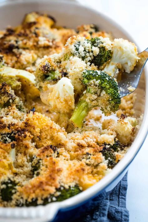 Broccoli Cauliflower Casserole is the perfect side dish for a holiday gathering, made with broccoli and cauliflower in a creamy, cheesy sauce mixed with spices and topped with gluten free breadcrumbs for a crispy crust, ready in 45 minutes! Gluten Free Breadcrumbs, Broccoli Cauliflower Recipes, Gluten Free Dairy Free Breakfast, Beautiful Meals, Broccoli Cauliflower Casserole, Broccoli And Cauliflower, Course Ideas, Gluten Free Main Dishes, Dairy Free Breakfasts