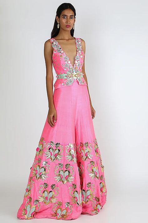 Buy Papa Don't Preach by Shubhika Designer Lehengas, Saree Pink Flared Pants, Papa Don't Preach, Designer Lehengas, Embroidered Belt, Long Gown Dress, Aari Embroidery, Embroidered Pants, New Address, Dress Indian