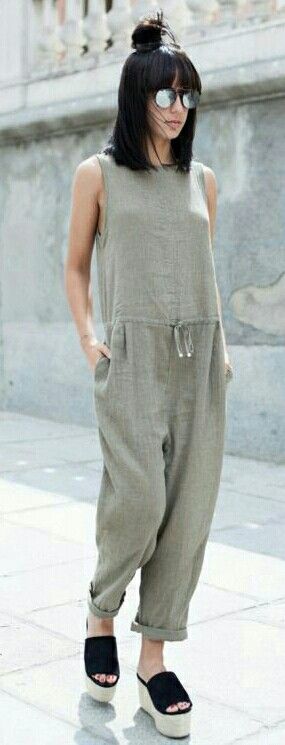 Street Style Black And Khaki, Linen Jumpsuit, Looks Street Style, Outfit Trends, Mode Inspiration, Outfits Casuales, Fashion Blog, Chic Style, Style Me