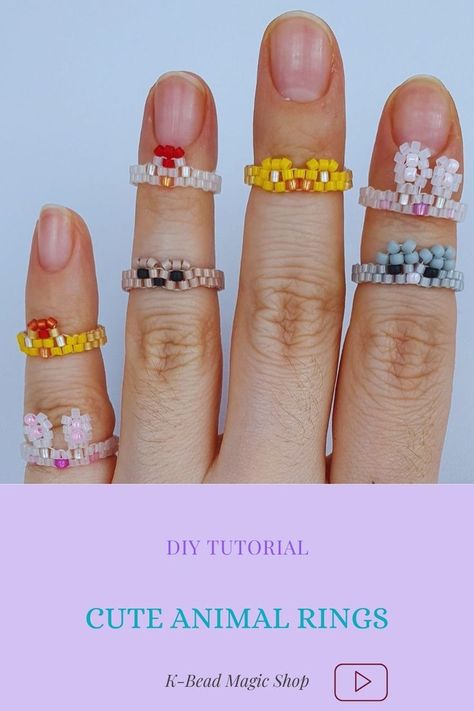 Rings With Beads, Diy Rings Tutorial, Beaded Animals Tutorial, Diy Beaded Rings, Rings Diy, Beaded Ring, Beaded Necklace Diy, Bead Charms Diy, Beads Bracelet Design