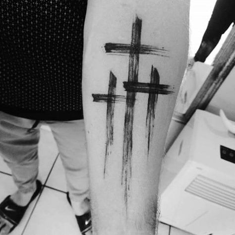 Dark Tattoos For Men, Crosses Tattoo, Model Tattoos, Faith Design, Brush Tattoo, Simple Tattoos For Guys, Cross Tattoo For Men, Cross Tattoo Designs, Cool Forearm Tattoos