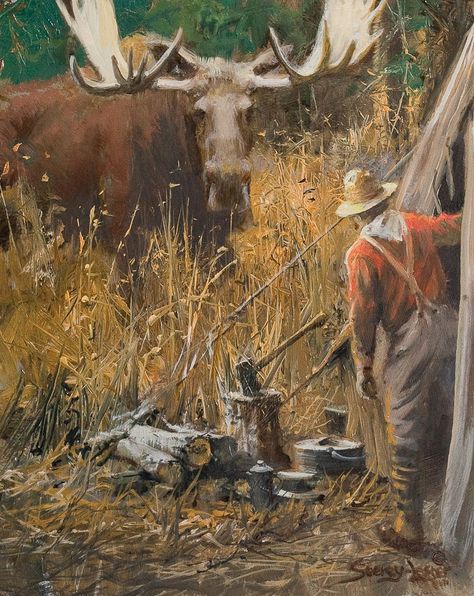 Elk Pictures, Moose Pictures, Bull Moose, Mountain Men, Hunting Art, Vintage Hunting, Postal Vintage, Western Paintings, West Art