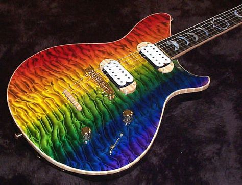 Mulit Color Guitars, Rainbow Colored Guitars, Rainbow Guitars, Roman Guitars Rainbow Guitar, Painted Guitar, Dare To Love, Whatcha Doin, Doom 2, Basic Guitar Lessons, Pretty Guitars, Bass Guitar Lessons, Taylor Guitars