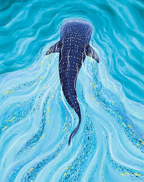 Whale Shark Painting Acrylic, Whale Shark Painting Easy, Shark Whale Drawing, Aesthetic Whale Shark, Ocean Aesthetic Painting, Ocean Art Wallpaper, Whale Shark Cute, Sea Animal Paintings, Whale Shark Aesthetic