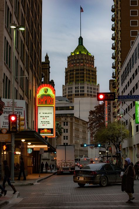 The Empire Theatre as seen from the intersection of St. Mary’s and Houston Streets in downtown San Antonio.Texas Downtown Houston Texas, San Antonio City, Houston Street, Downtown San Antonio, Downtown Houston, West Texas, San Antonio Texas, St Mary, San Antonio Tx