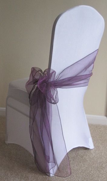 Organza Chair Sash Ideas, Chair Sash Ideas, Wedding Flower Arrangements Purple, Garden Lounge Chairs, Purple Chair, Chair Bows, Chair Sash, Chair Covers Wedding, Spring Tea