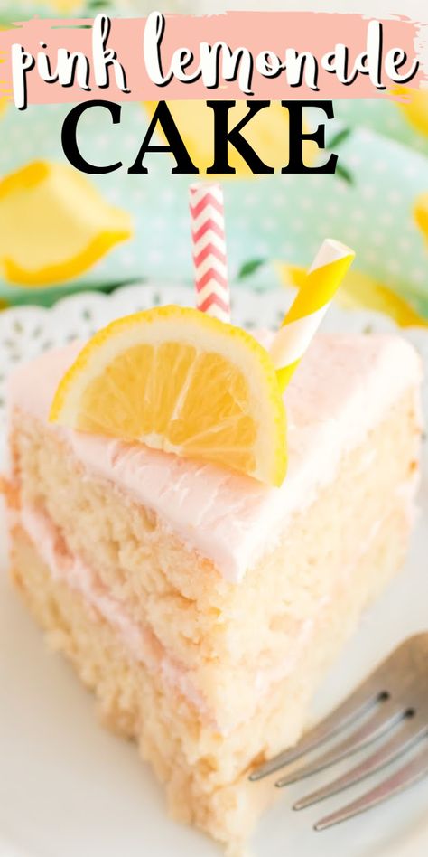 Pink Lemonade Cake Recipe, Strawberry Lemonade Cake Recipe, Country Time Pink Lemonade, Beautiful Cakes Birthday, Cake Garnish, Lemonade Cake Recipe, Pink Lemonade Cake, Strawberry Lemonade Cake, Lemonade Cake