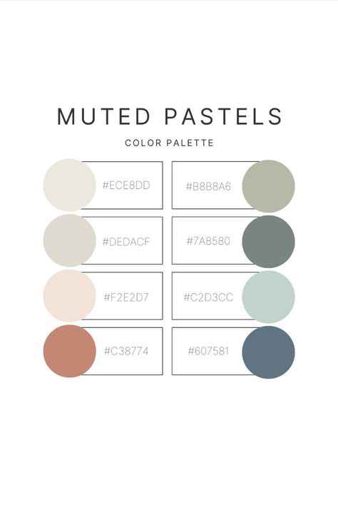 Color palette for Instagram cover; Muted color palette; best color palette for spring; muted pastels color palette for posting on social media--Instagram, Facebook, TikTok; with hex number codes Muted Pastel Color Palette, Pastels Color Palette, Color Coding Notes, Number Codes, Muted Pastels, Website Color Palette, Pastel Color Palette, Color Design Inspiration, Hex Color Palette