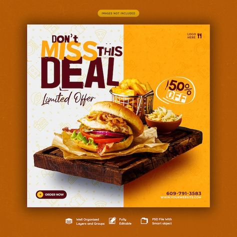 PSD delicious burger and food menu socia... | Premium Psd #Freepik #psd #burger-social-media #burger-post #burger-template #pizza-template Menu Burger, Bio Food, Restaurant Social Media, Burger Menu, Flyers Design, Food Banner, Food Branding, Food Menu Design, Food Advertising