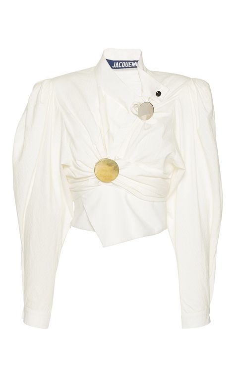 Button Front Cropped Blouse by JACQUEMUS for Preorder on Moda Operandi White Crop Top Long Sleeve, White Mock Neck, Mock Neck Crop Top, 90s Fashion Outfits, Cropped Blouse, Summer Fashion Dresses, Illustration Fashion Design, Neck Crop Top, Fashion Design Clothes