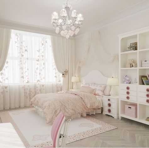 Modern Princess Bedroom, Pink Bedrooms Ideas, Aesthetic Pink Bedroom, Bedroom Aesthetic Pink, Pink Bedroom Aesthetic, Bedroom Ideas Pink, Pink Bedroom Decor Ideas, Chic Living Room Design, Cozy Baby Room