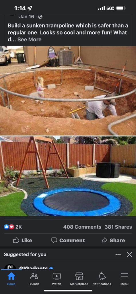 Ground Trampoline, Sunken Trampoline, Garden Small Backyard, In Ground Trampoline, Small Backyard Ideas, Landscaping Garden, Backyard Farming, Backyard Fun, Small Backyard Landscaping