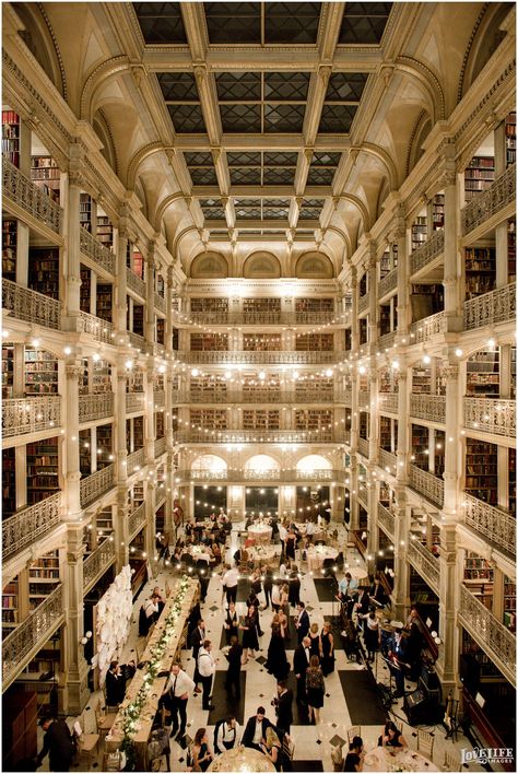 George Peabody Library, Peabody Library, Fairy Lights Wedding, Library Wedding, Baltimore Wedding, Garden Party Wedding, Glam Wedding, Wedding Lights, Here Comes The Bride