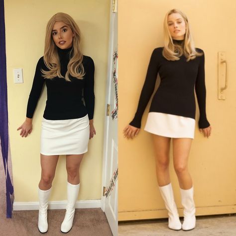 From the 2019 film, Once Upon A Time In Hollywood, actress Margot Robbie as Sharon Tate. Sharon Tate Halloween Costume, Sharon Tate Costume, Tate Halloween Costume, Margot Robbie Halloween, Once Open A Time, Halloween Customs, White Skirt Outfits, Hollywood Costume, Sharon Tate