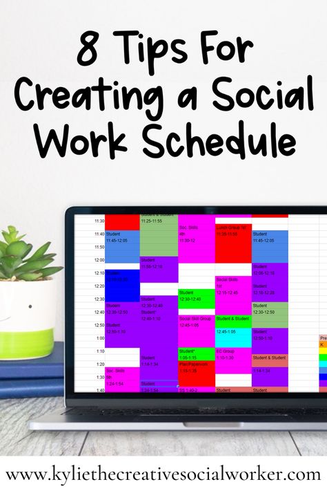 8 Tips For Creating a Social Work Schedule - Kylie The Creative Social Worker | All rights reserved Social Worker Caseload Organization, Case Worker Organization, Social Work Tools, Meet The School Social Worker, School Social Work Outfits, Social Worker Office Decor Ideas, High School Social Work, Social Work Organization, School Social Worker Outfits