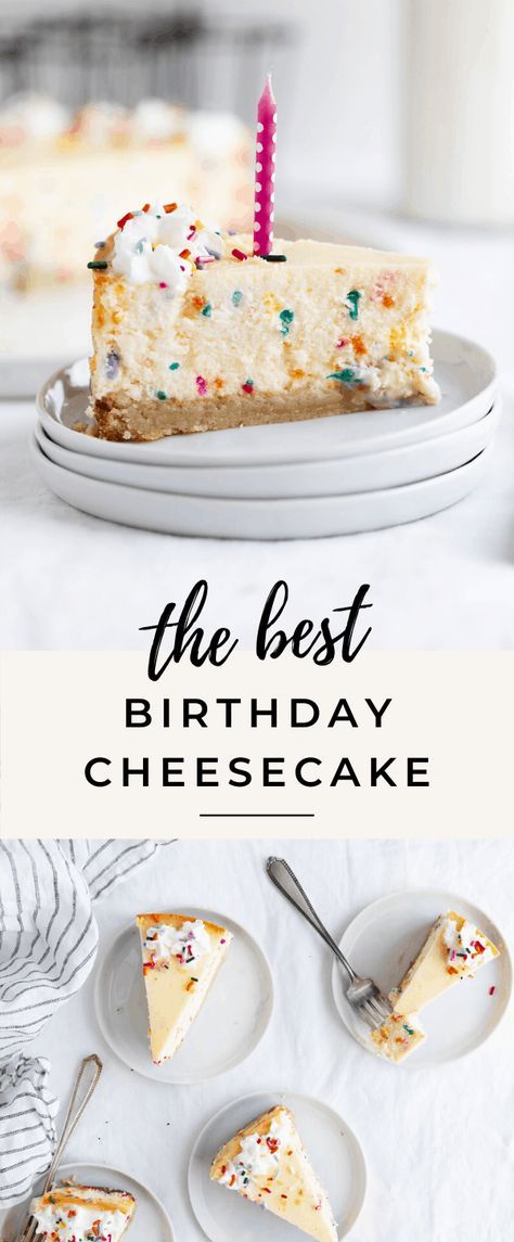 Dye Free Sprinkles, Birthday Cheesecake Recipes, Birthday Cake Cheesecake, Birthday Cheesecake, Buttery Sugar Cookies, Rich Cheesecake, Sugar Cookie Crust, Broma Bakery, Desserts Keto