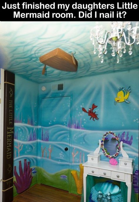 Ariel Room, Mermaid Room Ideas Kids, Little Mermaid Bedroom, Princess Bathroom, Little Mermaid Room, School Therapist, Underwater Bedroom, Mermaid Room Decor, Mermaid Bedroom