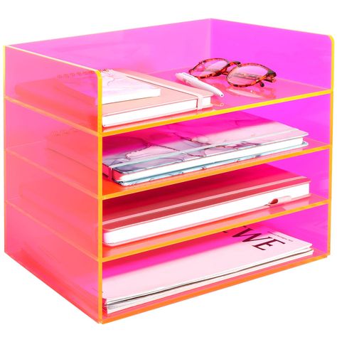 PRICES MAY VARY. Colored Acrylic: Our acrylic file organizer is made of colored acrylic material, which not only provides a strong decorative effect but also adds vibrancy to your office, home, or school environment. It helps you release from a dull work atmosphere and adds a touch of color to your workspace. Moreover, the acrylic we use is semi-transparent, allowing you to see the contents clearly and eliminating the hassle of searching for items. 4-Piece Set: The paper organizer consists of fo Colorful Office Supplies, Work Desk Organization, Organizer For Desk, Acrylic Side Table, Cute Desk Accessories, Paper Organizer, Document Organizer, Work Office Decor, Letter Tray