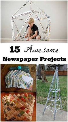 Get creative using newspapers -- Fun ideas for crafts & building challenges that kids will LOVE! Newspaper Craft For Kids, Newspaper Activities For Kids, Kid Invention Ideas Projects, Recycled Newspaper Crafts, Building Challenges For Kids, Newspaper Crafts For Kids, Recycling Projects For School, Architecture For Kids, Engineering Challenges