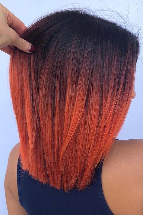 Ombre Hair Color For Medium Length Hair, Hair Dye Ideas For Short Hair, Copper Hair With Dark Roots, Orange And Black Hair, Orange Ombre Hair, Orange Bob, Medium Ombre Hair, Ombre Hairstyles, Cheveux Oranges