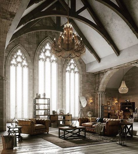 Who wants a converted church when you can have a converted cathedral! 🖤🖤🖤 Via @behance . ▪️ ▪️▪️ ▪️▪️▪️ #Architecture #homedesign… Gothic Style Home, Gothic Interior Design, Gothic Interior, Gothic Ideas, Loft Stil, Modern Gothic, Interior Design Per La Casa, Gothic Design, Architecture Modern