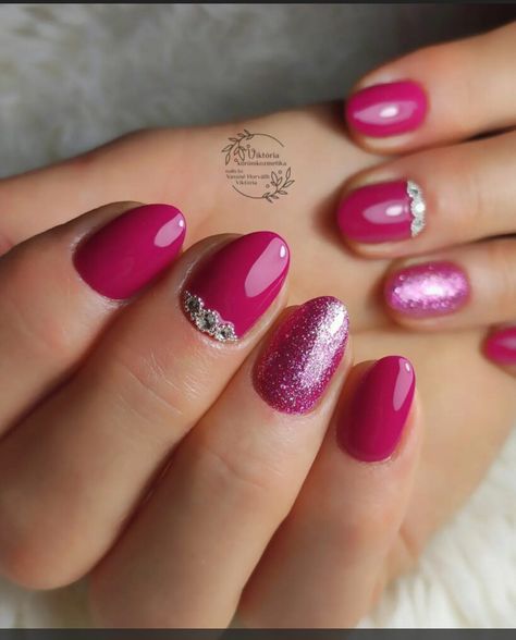 Dark Pink Bridal Nails, Dark Pink Nails With Glitter, Nails With Mehendi, Dark Pink Nails Acrylic, Dark Pink Nail Art, Pink Bridal Nails, Nails Dark Pink, Dark Pink Nail Polish, Pink Nails 2023