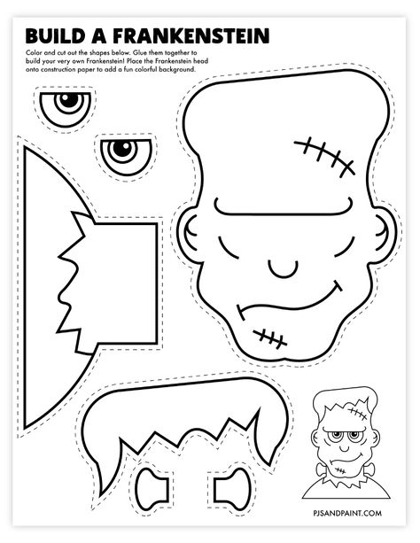 Halloween Day Crafts, Halloween Wreath Kids Craft, Halloween Decorations Printables, Frankenstein Template, Cute Halloween Crafts For Kids, Frankenstein Craft, Printable Halloween Decorations, Moldes Halloween, Camper Remodeling