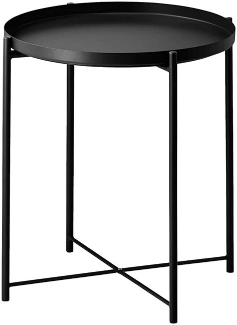 Amazon.com: JANE EYRE Tray End Table, Small Round Side Table, Accent Coffee Table, Anti-Rust and Waterproof Outdoor & Indoor Metal Snack Table with Removable Tray, Sofa Table, (H) 20.6" x (D) 17.5" - Black : Home & Kitchen Gladom Tray Table, Accent Coffee Table, Round Coffee Table Living Room, Small Round Side Table, Student Lounge, Metal End Table, Simple Side Tables, Black Bedside Table, Round Coffee Table Modern